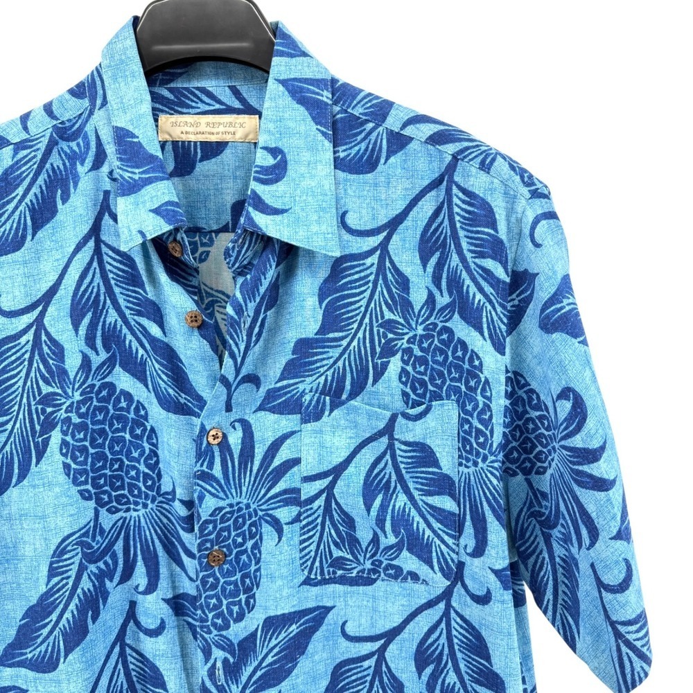 NEW Island Republic Mens XL 100% Silk Aloha Shirt Pineapple Leaf Short Sleeve